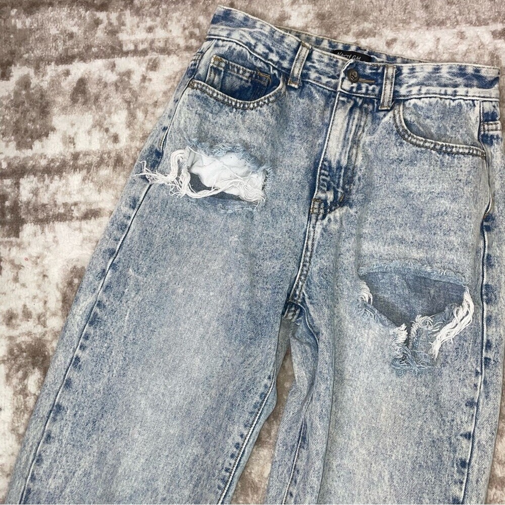 Nasty Gal jeans Split Hem Distressed Straight Leg Jeans US SZ 10 distressed acid - Picture 6 of 12